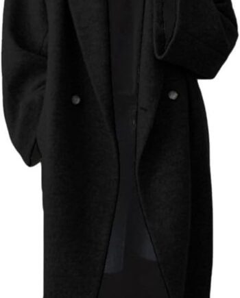 Women's Winter Double Breasted Wool Coat Long Sleeve Notch Lapel Long Trench Coat