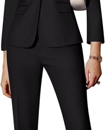 Women's 2 Piece Business Office Suit Lady Peaked Lapel Slim Fit One Button Blazer Jacket and Pants Set