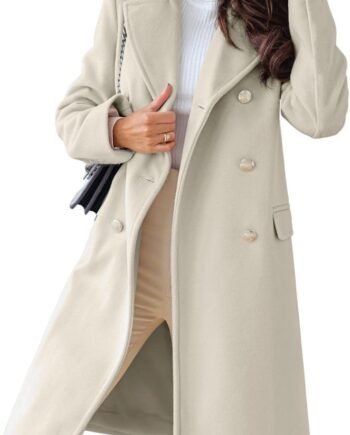 Women's Winter Lapel Double Breasted Office Work Long Wool Pea Coat Overcoat