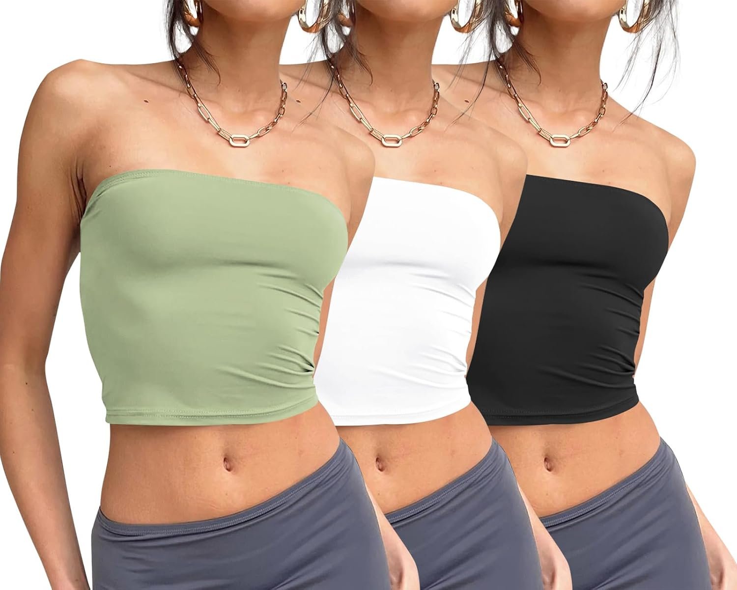 Womens 3 Pack Tube Tops Crop Going Out Strapless Basic Backless Bandeau Bra Summer Outfits 2025