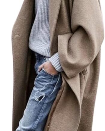 Women's Oversized Notched Collar Wool Blend Single Breast Midi Long Trench Coat