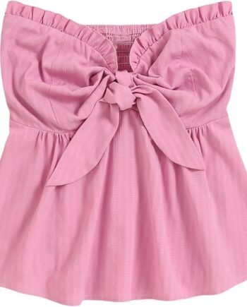 Women's Frill Trim Tie Front Tube Top Sleeveless Strapless Ruffle Summer Tops