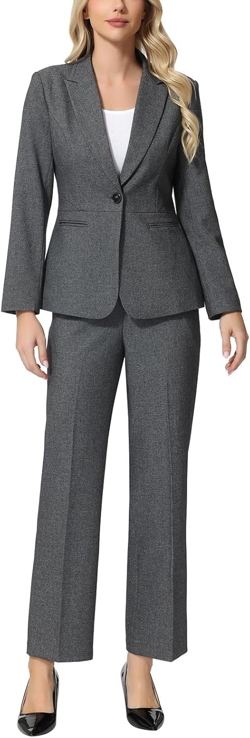 Women's Suits 2 Piece Blazer Pants Set Peak Lapel One Button Business Outfits for Work Professional