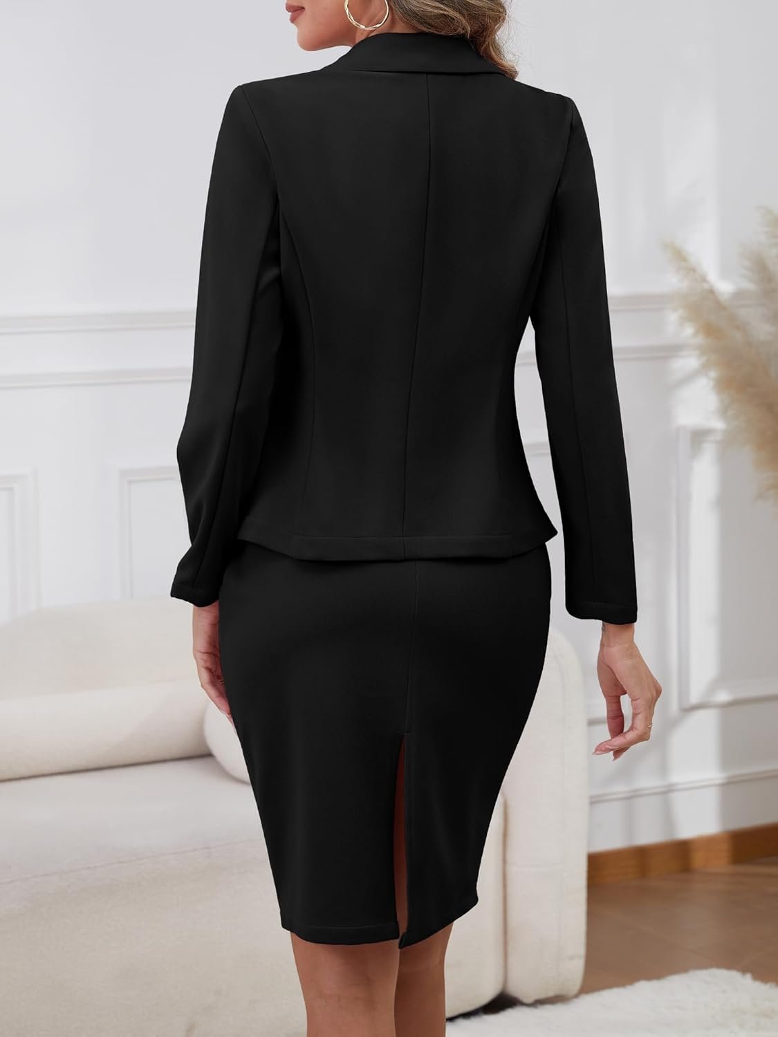 Women's 2 Piece Suit Skirt Set Business Casual, Long Sleeve Knit Blazer & Pencil Skirt - Image 2