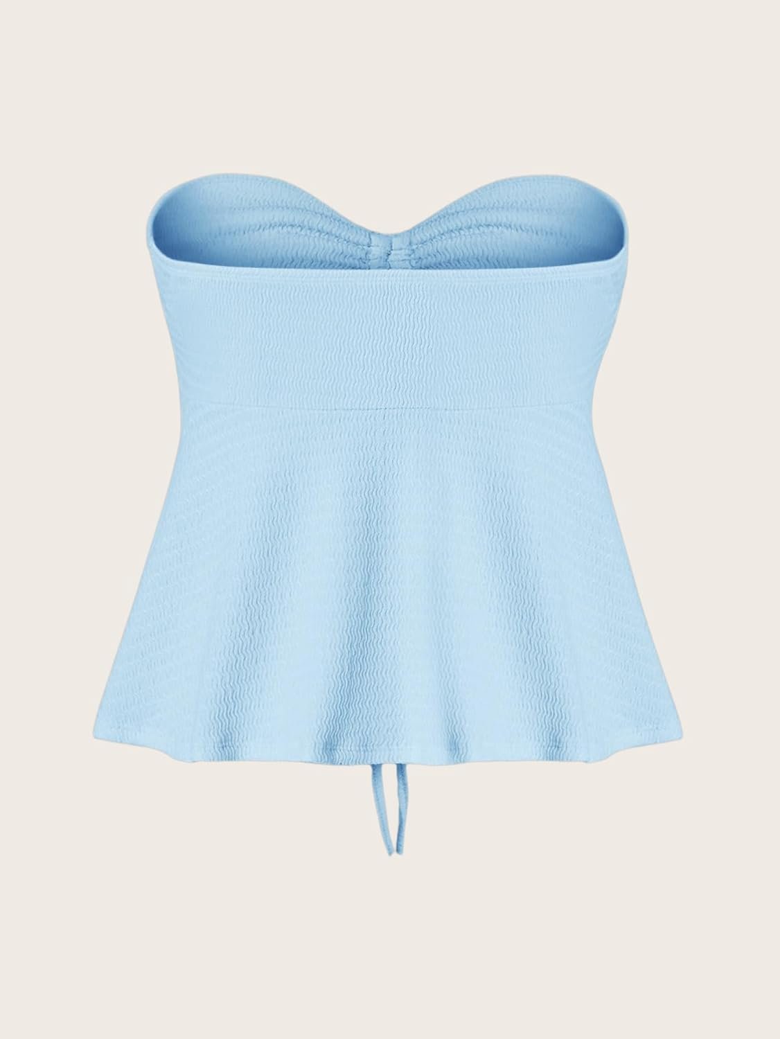 Women Tie Front Ruched Tube Top Strapless Flared Hem Peplum Bandeau Tops - Image 2