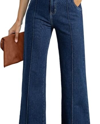 Womens Wide Leg Jeans Casual Baggy High Waisted Stretch Denim Pants