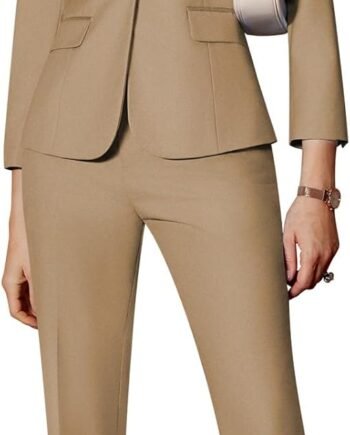Women's 2 Piece Business Office Suit Lady Peaked Lapel Slim Fit One Button Blazer Jacket and Pants Set