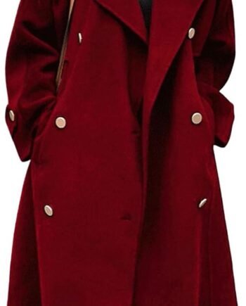 Women's Winter Double Breasted Midi Long Wool Pea Coat Notch Lapel Winter Trench Coat