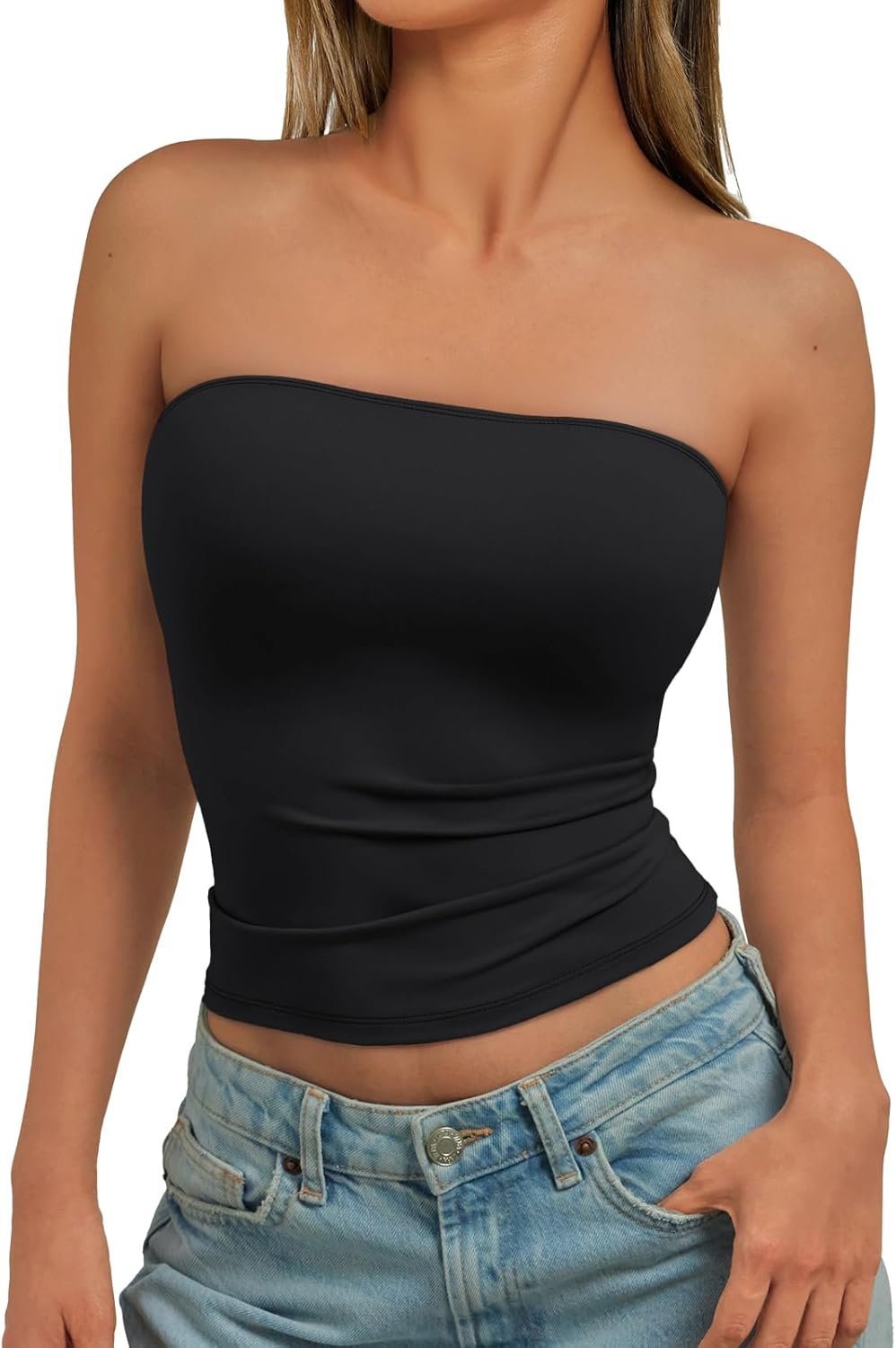 Womens Strapless Tube Tops Basic Backless Sleeveless Bandeau Going Out Crop Tops Cute 2025 Summer Clothes - Image 2