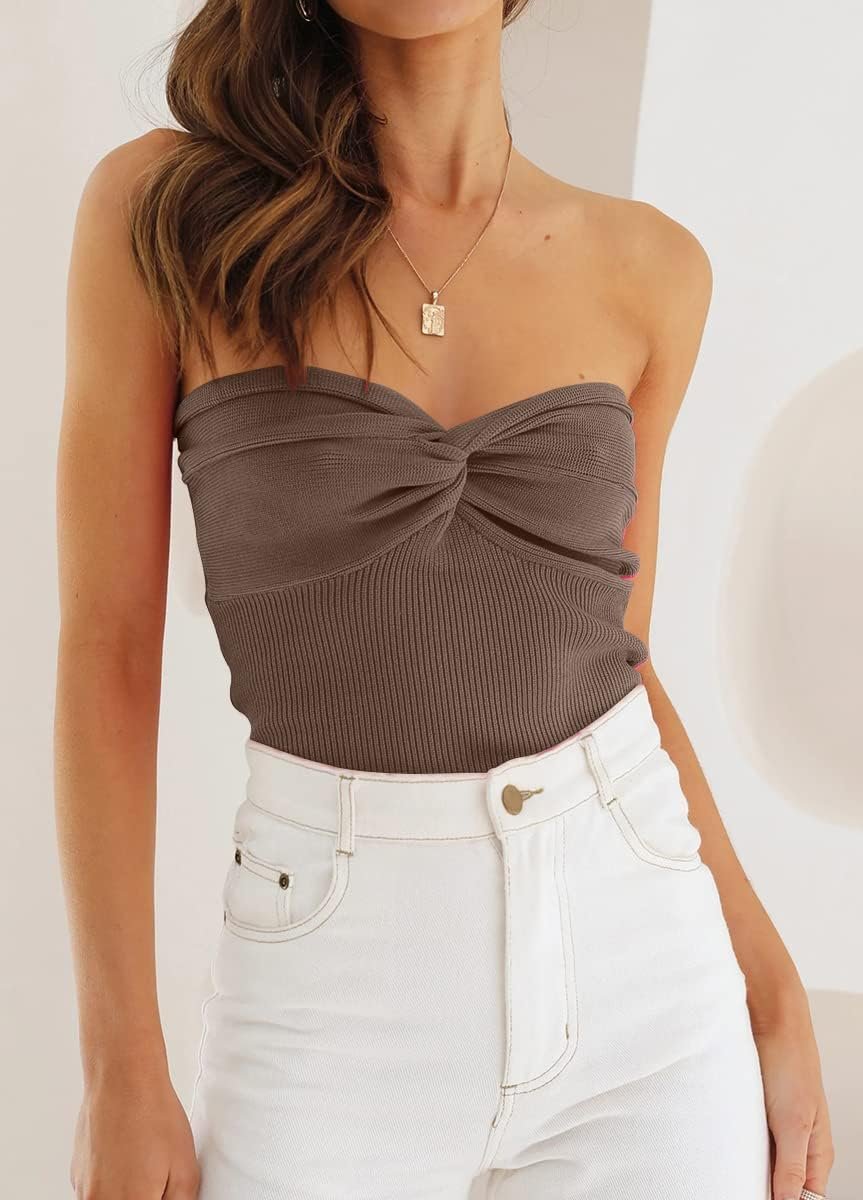 Womens Tube Tops Summer Outfits 2025 Casual Beach Vacation Clothes Sweaters Strapless Sleeveless Tank Tops - Image 2