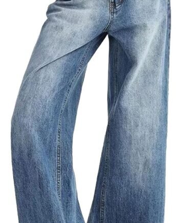 Women's Low Rise Baggy Jeans Washed Straight Wide Leg Denim Pants Casual Loose Boyfriend Jean Streewear Trousers