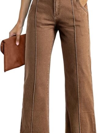 Womens Wide Leg Jeans Casual Baggy High Waisted Stretch Denim Pants