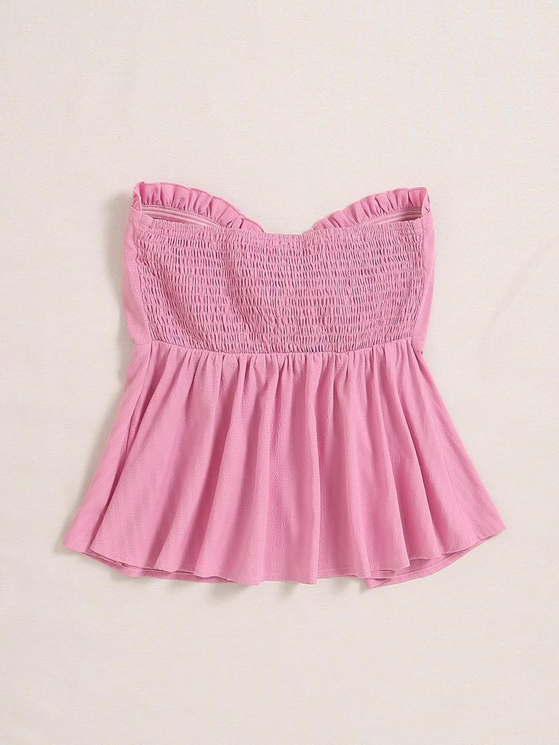 Women's Frill Trim Tie Front Tube Top Sleeveless Strapless Ruffle Summer Tops - Image 2