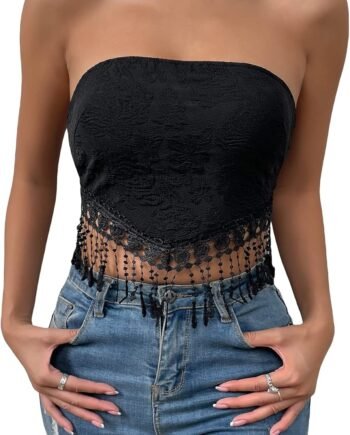 Women's Boho Crop Tube Top Floral Tie Back Cute Bandana Tops