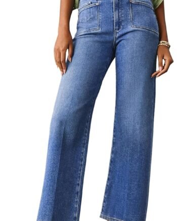 Astylish Womens Wide Leg Jeans High Waisted Stretchy Buttoned Denim Pants Trendy 2025 with Pocket