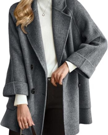 Women Wool Coat Peacoat Jacket Thick Loose Double Breasted Pea Coat Woolen Winter Overcoat