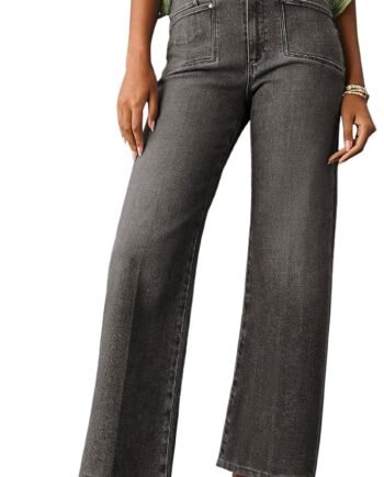 Astylish Womens Wide Leg Jeans High Waisted Stretchy Buttoned Denim Pants Trendy 2025 with Pocket