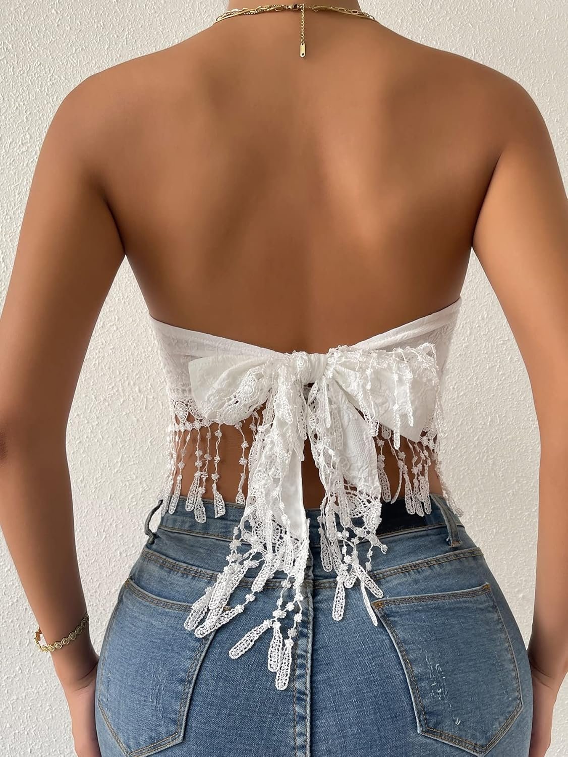 Women's Boho Crop Tube Top Floral Tie Back Cute Bandana Tops - Image 2