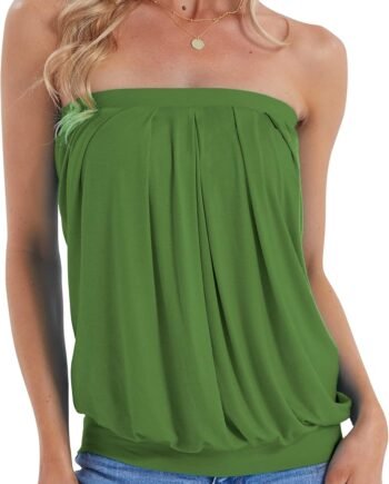 Women's Summer Beach Tie Dye Sleeveless Stretchy Pleated Tube Tops