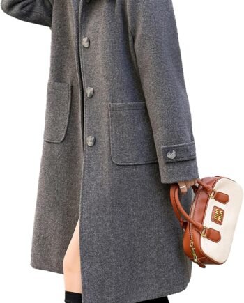 Women's Round neck Single row Breasted Wool Blend Mid Long Pea Trench Coat Wool coat